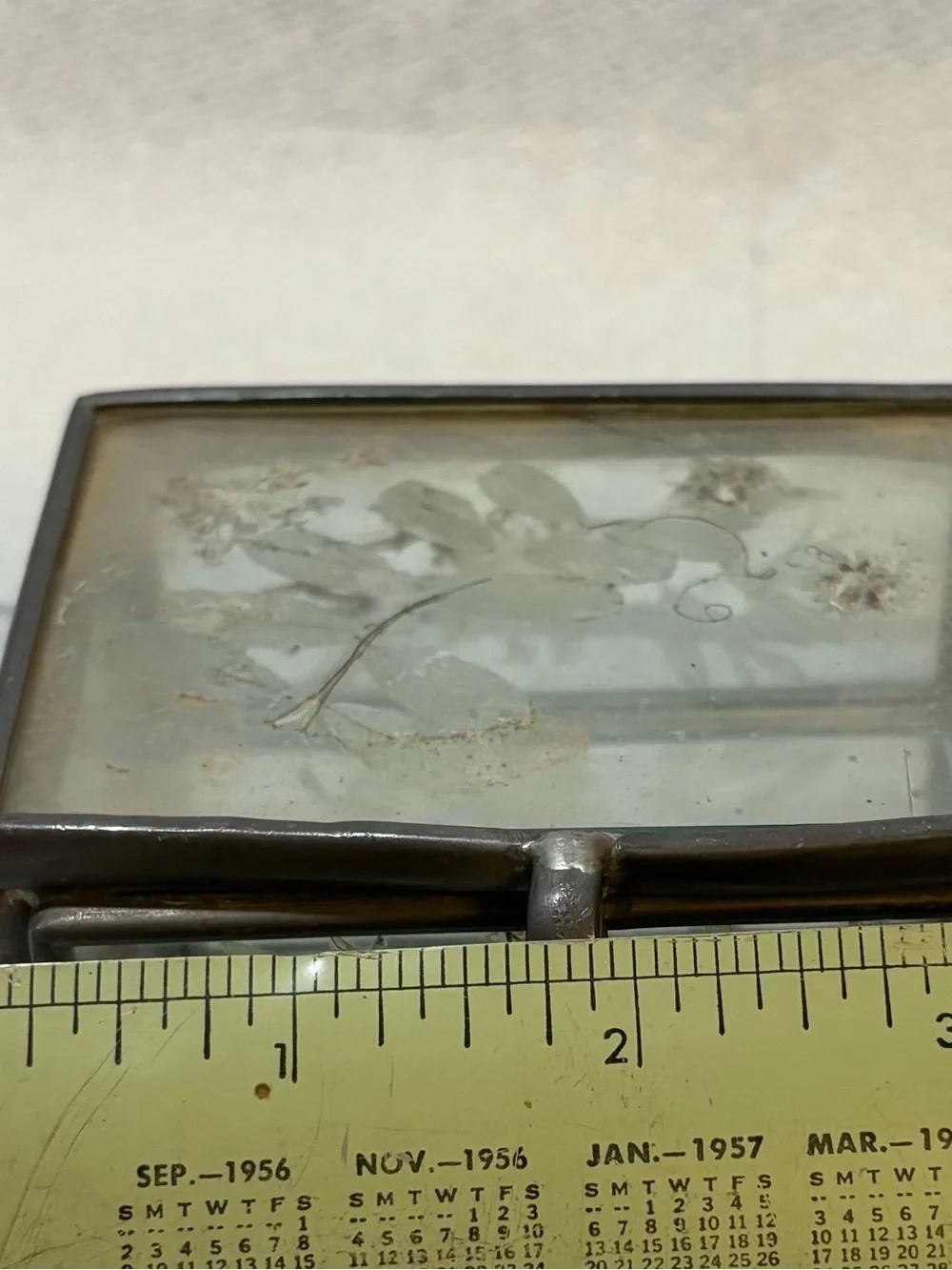 Vintage Leaded Glass Trinket Box with Dried Flowers